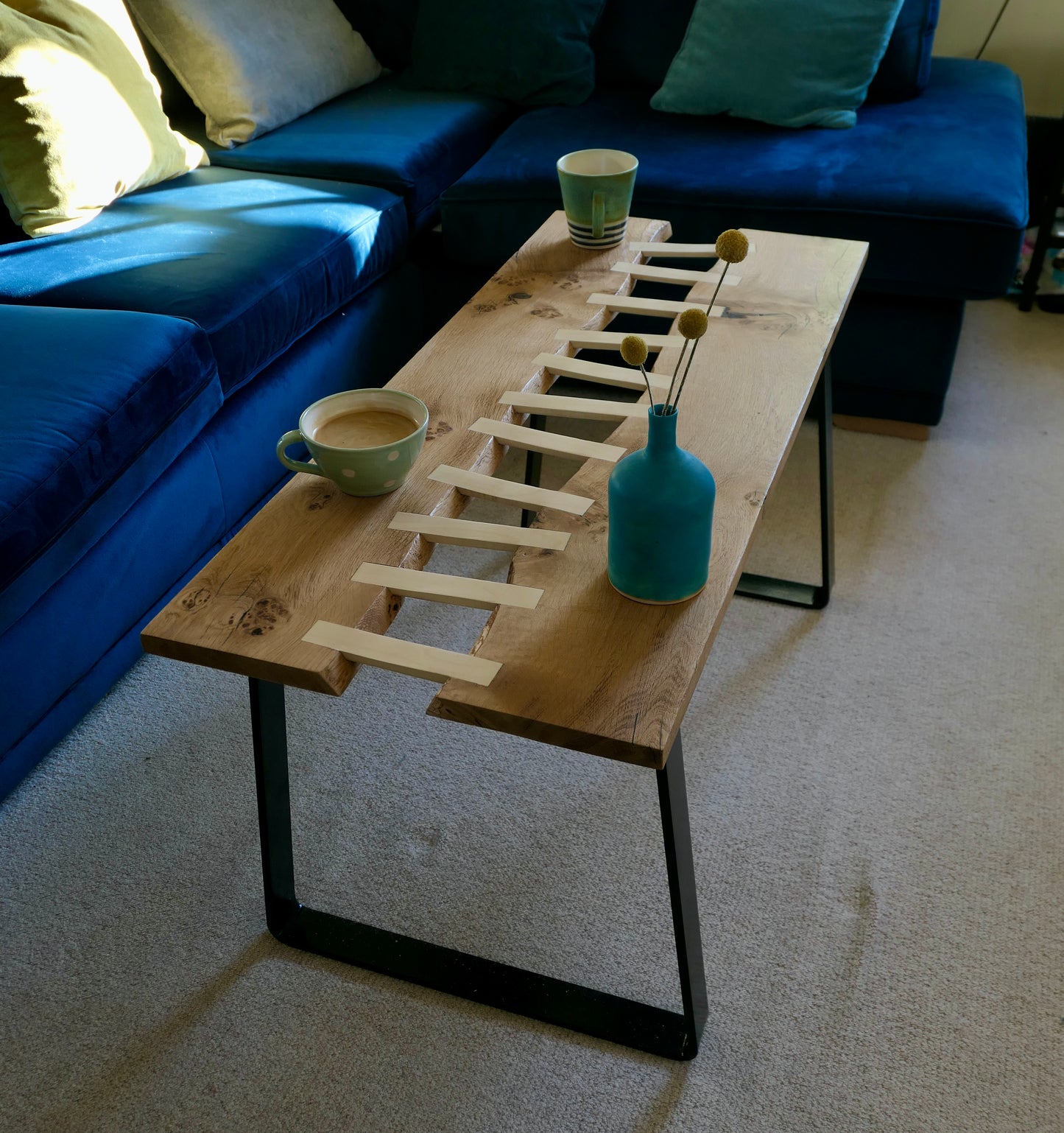 Pippy oak “stitched” live edge coffee table