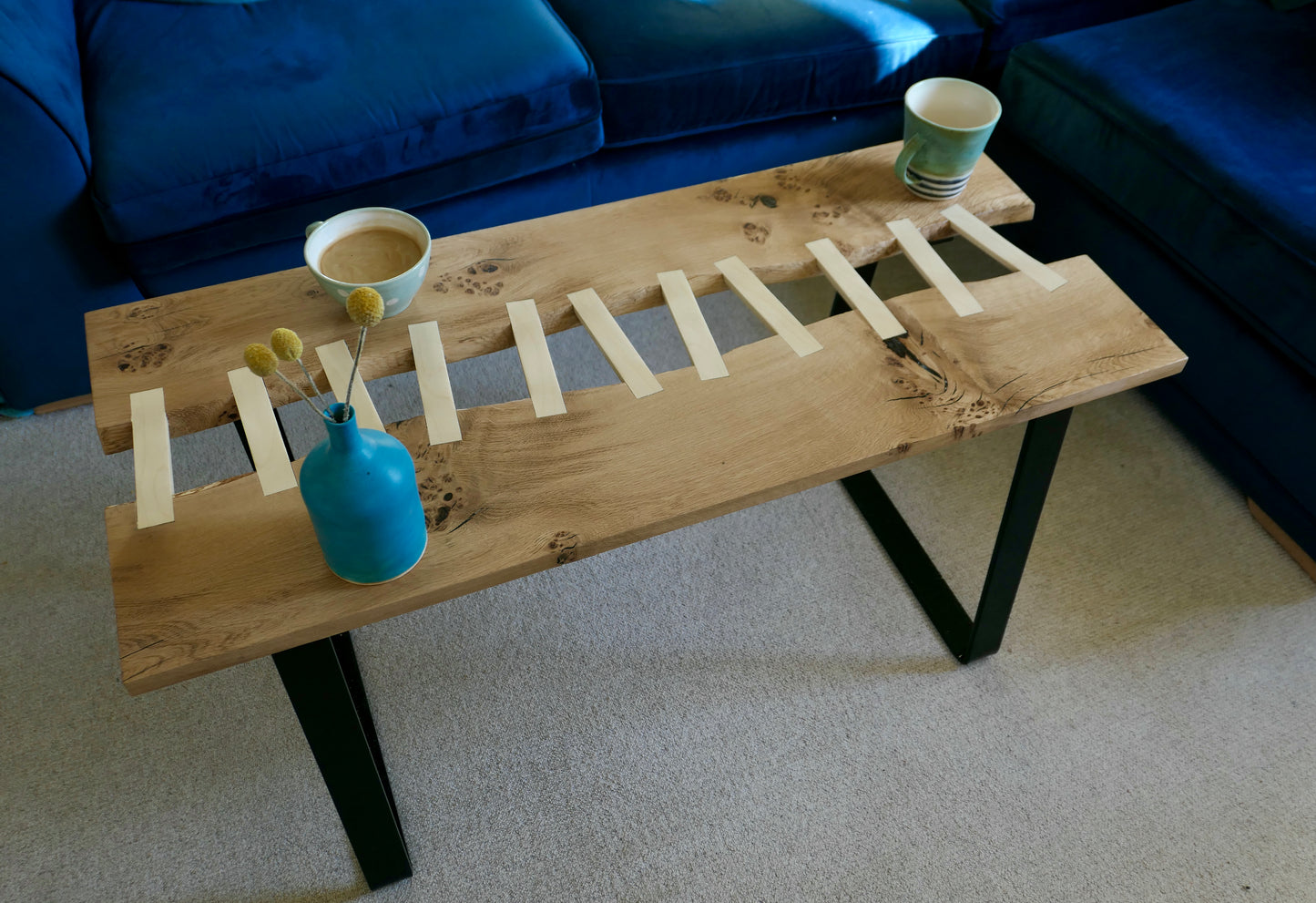 Pippy oak “stitched” live edge coffee table