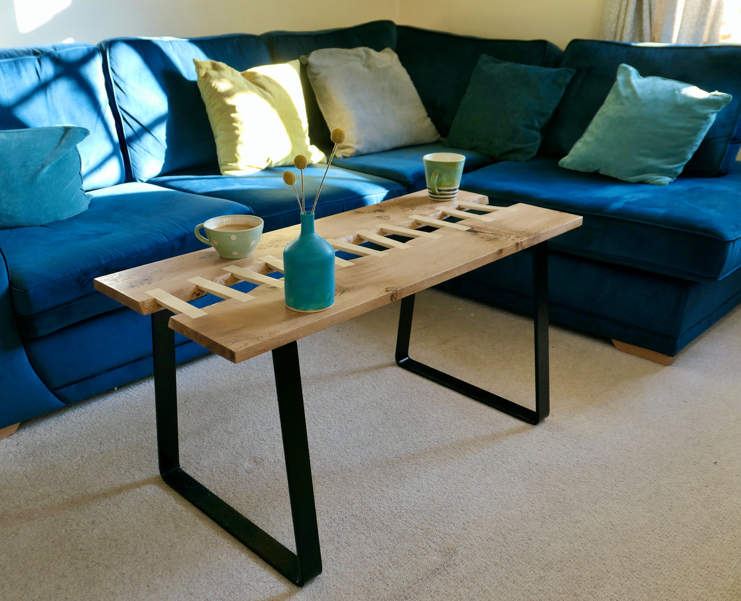 Pippy oak “stitched” live edge coffee table